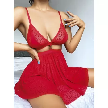 Luz&Pos Arias Closet Kırmızı Desenli Mini Etekli Sütyen Takımı
