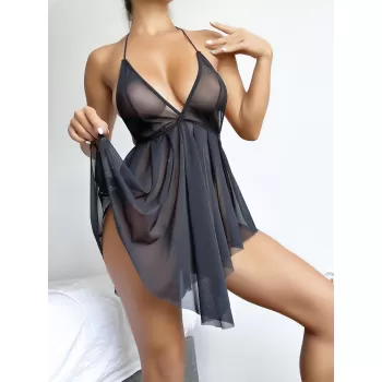 Luz&Pos Arias Closet Siyah Şık Mini Fantezi Tül Gecelik