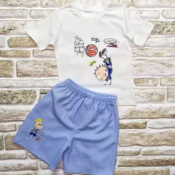 Luz&Pos 1-2-3 Yaş Topçu Erkek Çocuk Baskılı Şortlu Kısa Kollu Tişört 2li Erkek Bebek Takımı Beyaz