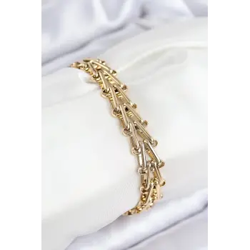 316L Çelik Ataç Zincir Model Gold Renk Kadın Bileklik