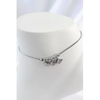 316L Çelik Gümüş Renk Simli Kelebek Model Kadın Halhal