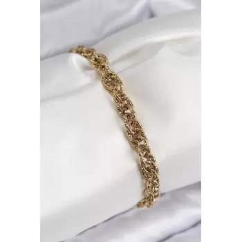 316L Çelik Klasik Dövme Halat Zincir Model Gold Renk Kadın Bileklik