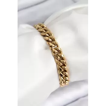316L Çelik Klasik Kalın Zincir Model Gold Renk Kadın Bileklik