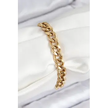 316L Çelik Klasik Kalın Zincir Model Gold Renk Kadın Bileklik
