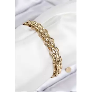 316L Çelik Örme Zincir Model Gold Renk Kadın Bileklik