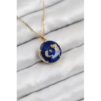 316L Çelik Zirkon Taşlı Açılabilr Kapaklı Gezegen Model Gold Renk Kadın Kolye