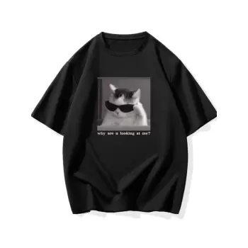 Baskılı Oversize Bisiklet Yaka T-shirt - Siyah