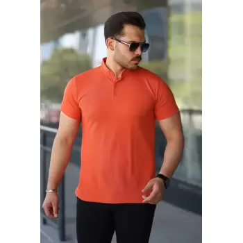 Erkek Hakim Yaka Dokuma Pamuklu Kumaş Kısa Kollu Tişört