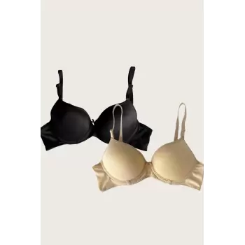 Luz&Pos Arias Closet Ten-siyah 2li Mikro Kumaş İçi Boş Balenli Günlük Desteksiz Sütyen