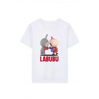 Luz&Pos Kız Labubu Çocuk Baskılı T-shirt - Beyaz