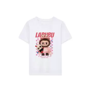Luz&Pos Kız Labubu Çocuk Baskılı T-shirt - Beyaz