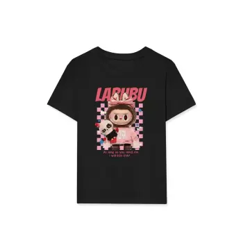 Luz&Pos Kız Labubu Çocuk Baskılı T-shirt - Siyah