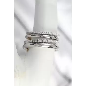 Pirinç Gümüş Renk Zirkon Taşlı 4Lü Kadın Yüzük