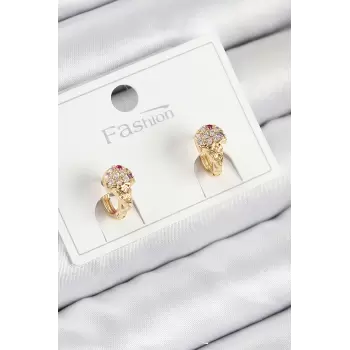 Pirinç Zirkon Taşlı Dondurma Model Gold Renk Çocuk Küpe
