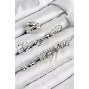 Pirinç Zirkon Taşlı Fiyonk Ve Kalp Model Gold Renk Kadın Yüzük Kombin Set