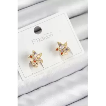 Pirinç Zirkon Taşlı Yıldız Model Gold Renk Çocuk Küpe
