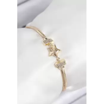 Pirinç Zirkon Taşlı Yıldız Model Gold Renk Kadın Bileklik