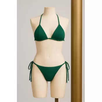 Kadın Yeşil Yandan Ve Boyundan Bağlamalı Bikini Mayo Takımı