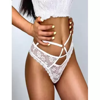 Luz&Pos Arias Closet İp Detaylı Dantelli Fantezi Beyaz String Tanga