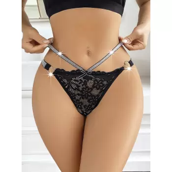 Luz&Pos Arias Closet Siyah Dantel İşlemeli Çekici Kalp Detaylı Fantezi String Tanga