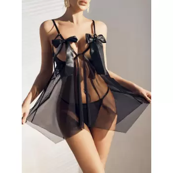 Luz&Pos Arias Closet Siyah Göğüsleri Kurdela Detaylı Fantezi Şık Tül Gecelik
