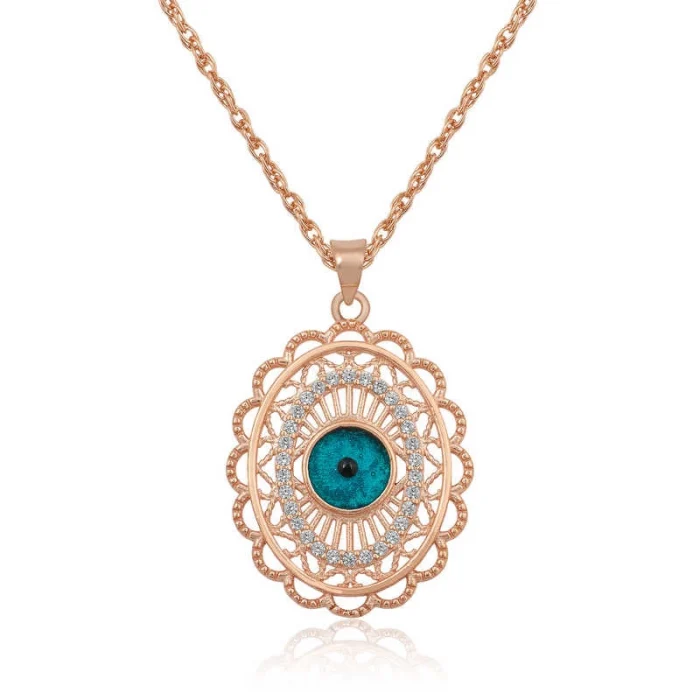 Luz&Pos ​gümüş Rose Oval Nazar Bayan Kolye