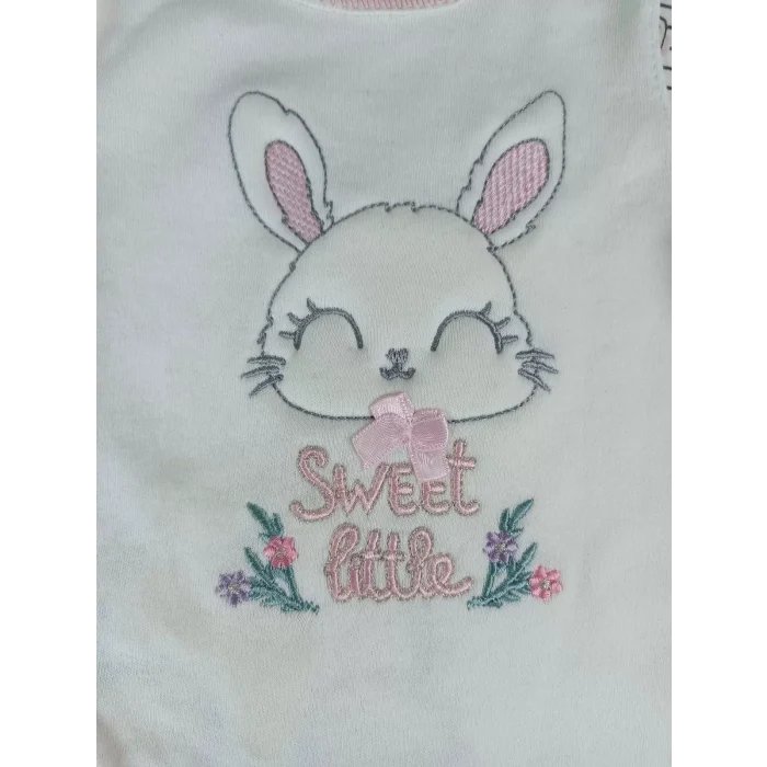 Luz&Pos 0-3 3-6 Ay Minik Tavşan Nakışlı Boydan Çıtçıt Kapamalı Kız Erkek Bebek Tulumu Ekru