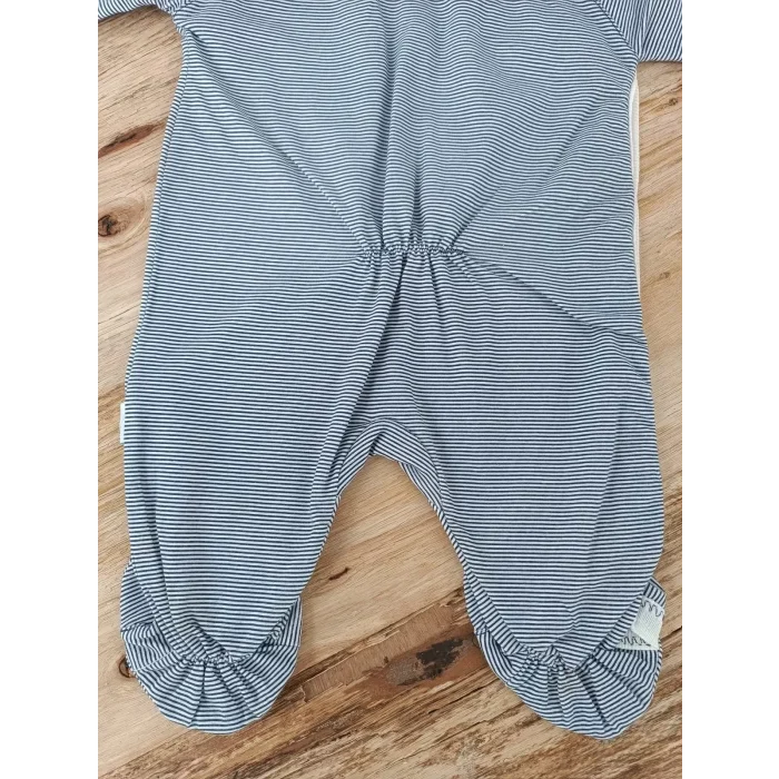 Luz&Pos 0-3 3-6 Ay Papyonlu Çizgi Desen Çıtçıt Kapama Kasketli Erkek Bebek Tulumu Lacivert