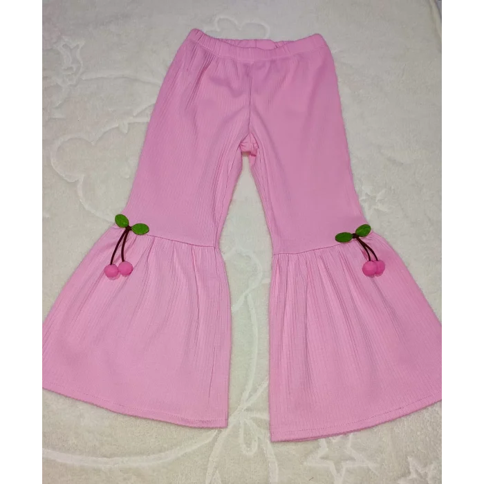 Luz&Pos 1-2-3-4 Yaş Kiraz Baskılı Tişört İspanyol Paçalı Likralı 2li Kız Çocuk Takımı Pembe