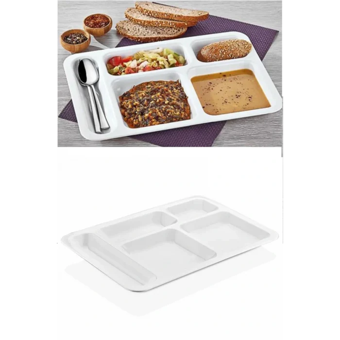 10 Adet  5 Bölmeli Kırılmaz Tabldot Tabak Self Servis Yemekhane Okul Lokanta Tabildot (40 Cm X28 Cm)