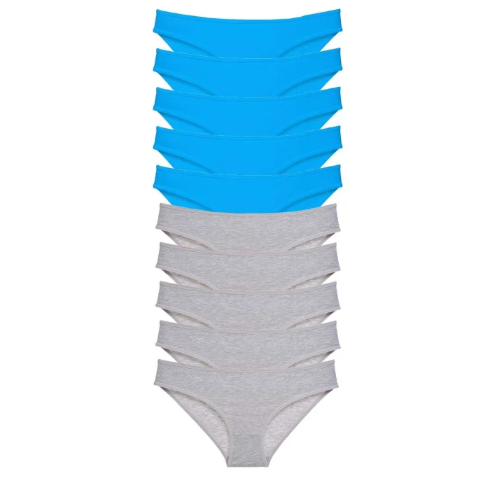 10 adet Süper Eko Set Likralı Kadın Slip Gri Mavi