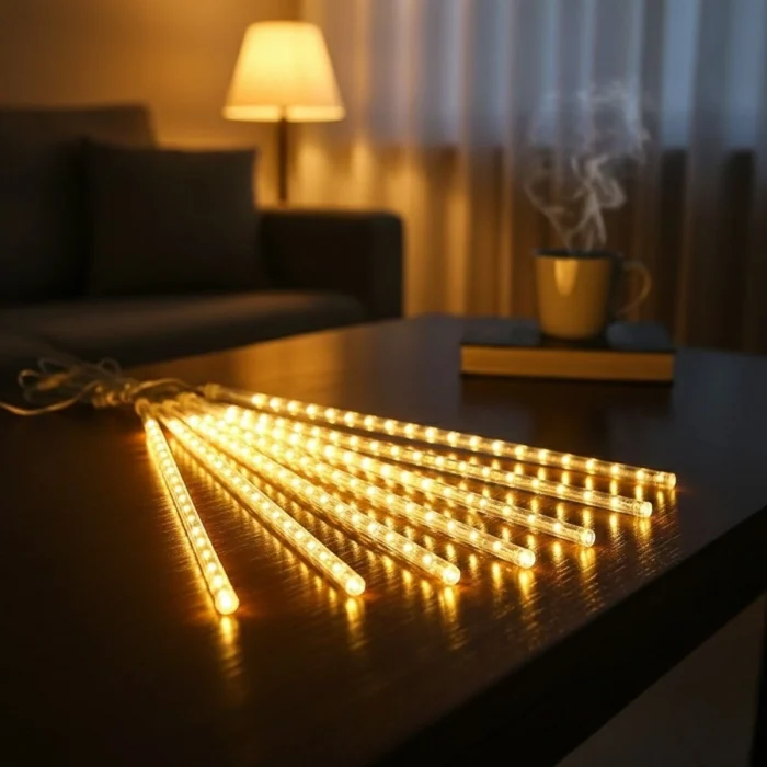 10'lu 45 Cm Plastik Meteor Led Usb 2m Kablo Sarı Renk Ağaç Işığı – Renk Değiştiren Asmalı Dekoratif Bahçe Ve Dış Mekan Aydınlatması