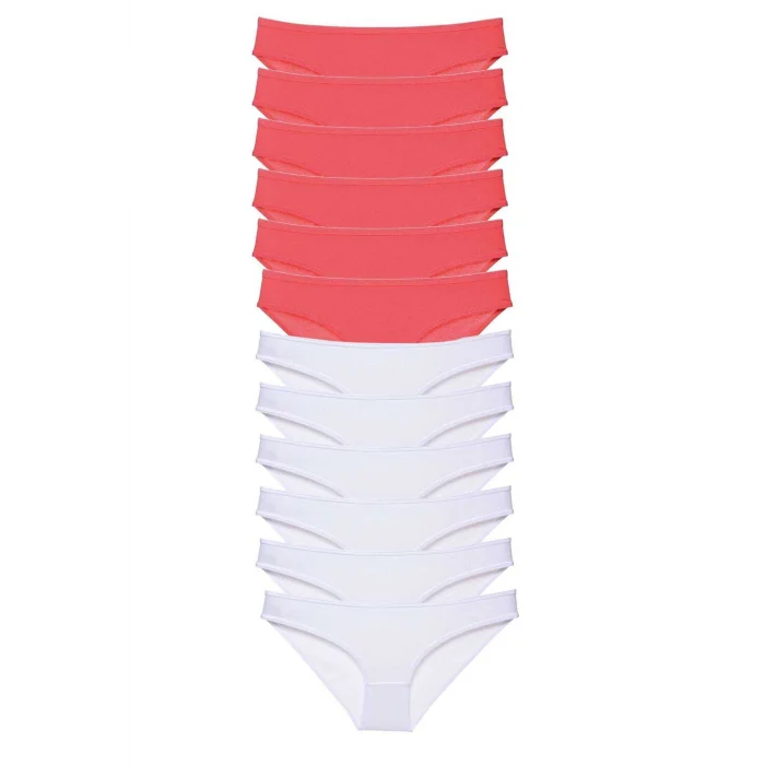 12 adet Eko Set Likralı Kadın Slip Külot Fuşya Beyaz