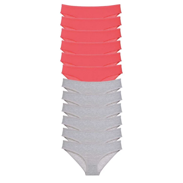 12 adet Süper Eko Set Likralı Kadın Slip Külot Fuşya Gri