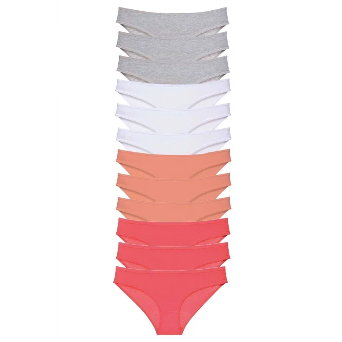 12 adet Süper Eko Set Likralı Kadın Slip Külot Gri Beyaz Pudra Fuşya