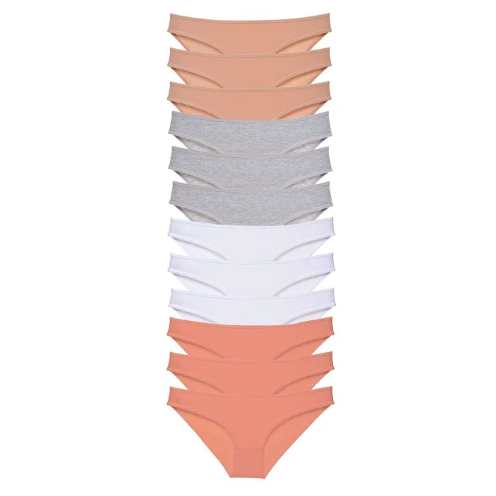 12 adet Süper Eko Set Likralı Kadın Slip Külot Ten Gri Beyaz Pudra