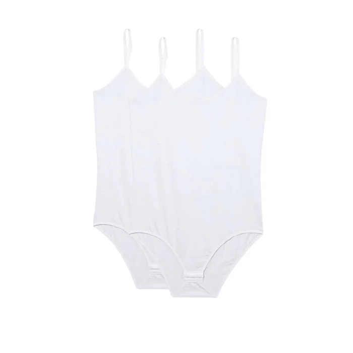 2 Adet Battal Beden İp Askılı Kadın Çıtçıtlı Body Beyaz