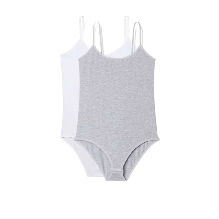 2 Adet İp Askılı Kadın Çıtçıtlı Body Beyaz ve Gri