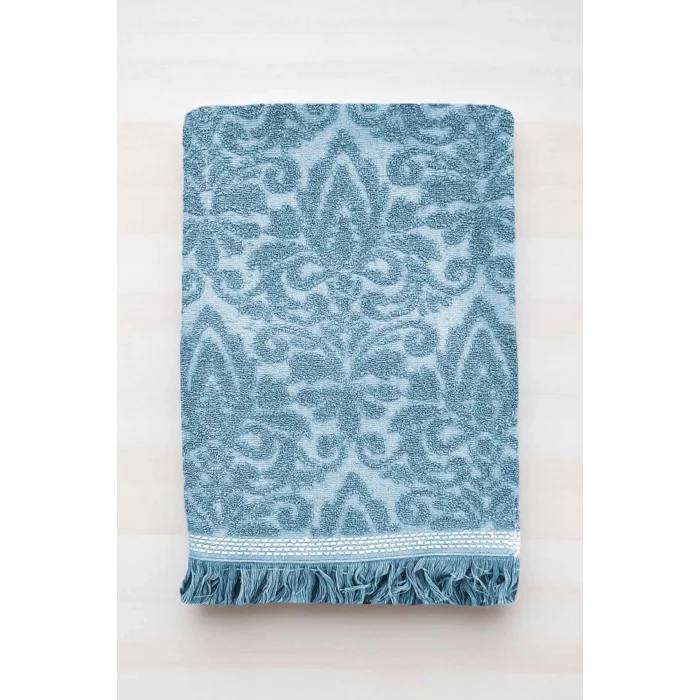 2 Parça Jakarlı Banyo Havlu Takımı %100 Pamuklu 90x150 Cm Arden Mavi