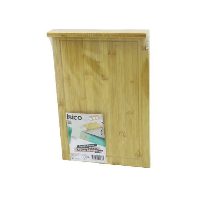 25x35cm  Ahşap Bambu Kesim Panosu - Kesme Tahtası Tezgah Üstü  Kanallı - Kenar Destekli