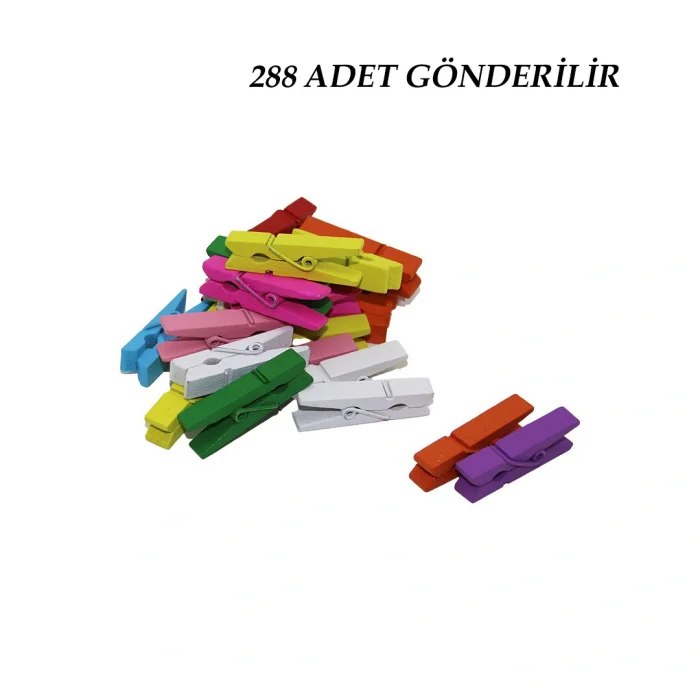 288 Adet Mini  Renkli Ahşap  Fotoğraf - Süs - Sunum Mandalı