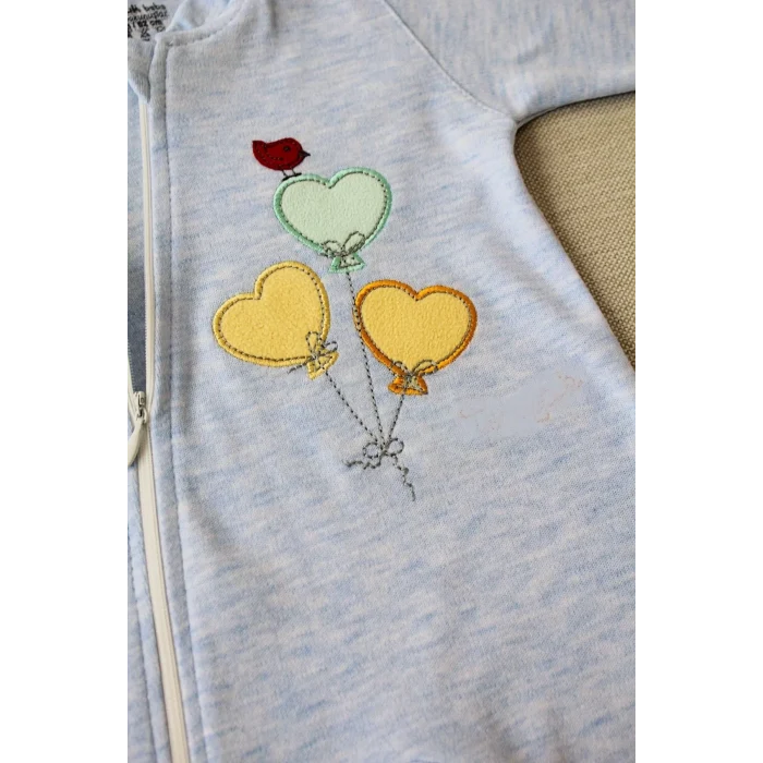 Luz&Pos 3-6 18-24 24-36 Ay Uçan Balonlar Nakışlı Ef Boy Fermuarlı Erkek Bebek Tulumu Mavi