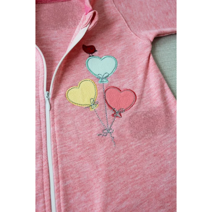 Luz&Pos 3-6 18-24 24-36 Ay Uçan Balonlar Nakışlı Ef Boy Fermuarlı Kız Bebek Tulumu Pembe