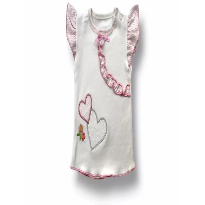 Luz&Pos 3-6 6-9 9-12 12-18 Ay Çift Kalp Nakışlı Şort Tişört 3lü Kız Bebek Takımı Ekru