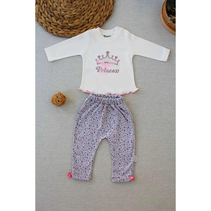 Luz&Pos 3-6 6-9 9-12 Ay Full Star Nakışlı Şapkalı Uzun Kollu Sweat 3lü Erkek Bebek Takımı Ekru