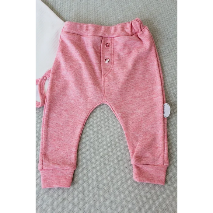 Luz&Pos 3-6 6-9 9-12 Ay Melanjlı Uzun Kollu Zıbınlı 2li Kız Bebek Takımı Pembe