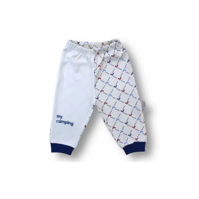 Luz&Pos 3-6 6-9 9-12 Ay My Camping Nakışlı Bandajlı Uzun Kollu Zıbınlı 3lü Erkek Bebek Takımı Ekru