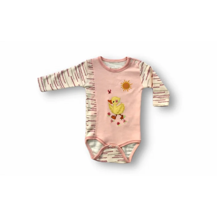 Luz&Pos 3-6 6-9 9-12 Ay Süslü Ördek Nakışlı Şapkalı Uzun Kollu Zıbınlı 3lü Kız Bebek Takımı Pembe