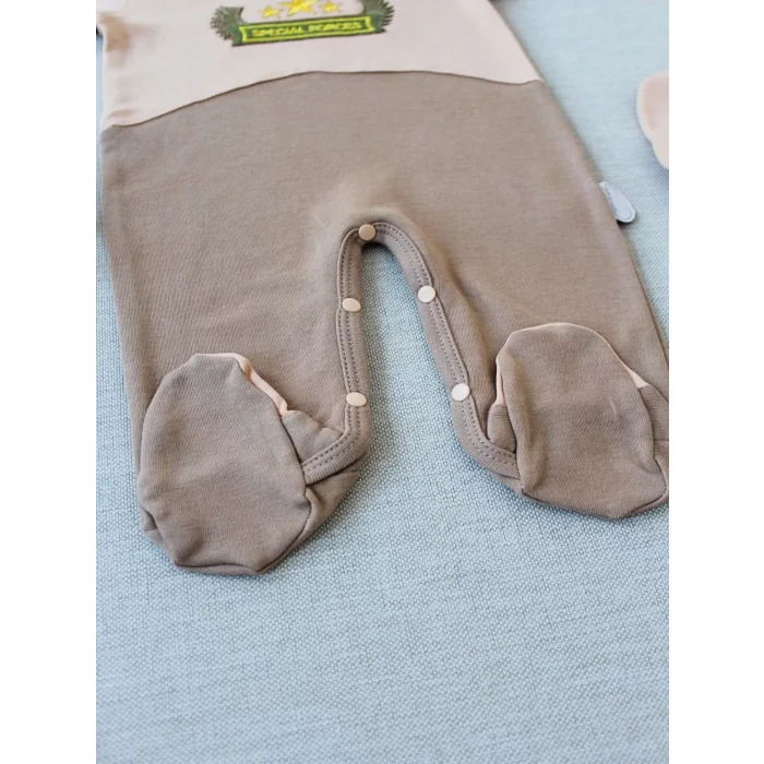 Luz&Pos 3-6 9-12 12-18 Ay Özel Kuvvetler Nakışlı Bere Şapkalı Kız Erkek Bebek Tulumu Sütlü Kahve