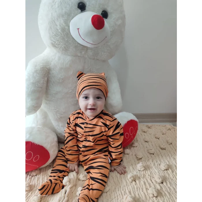 Luz&Pos 3-6-9-12 Ay Pooh Desenli Zebra Çizgili Şapkalı Sweatli 3lü Kız Erkek Bebek Tulumu(sarı) Sarı